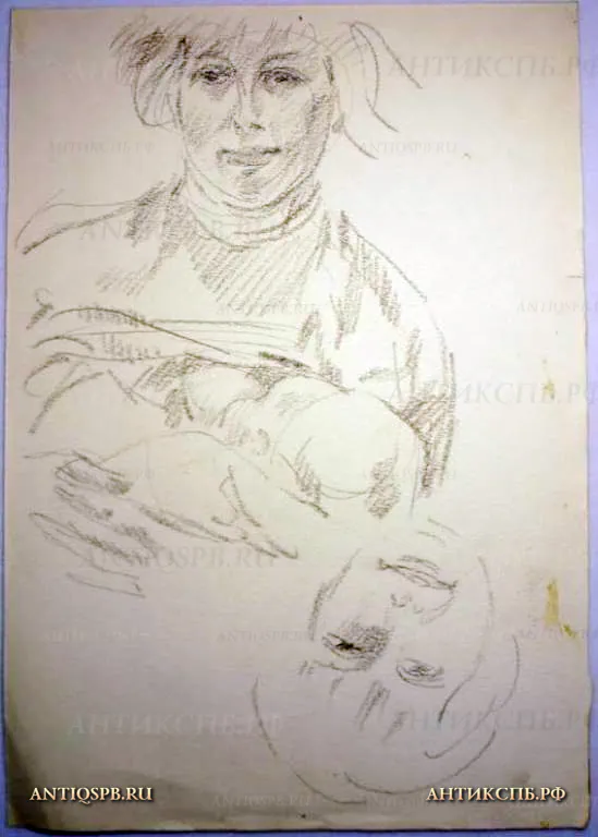 Рисунок "Женский портрет". Бумага, карандаш. Художник: Поляков Александр Иванович. СССР. Вт. пол. ХХ века. №1313